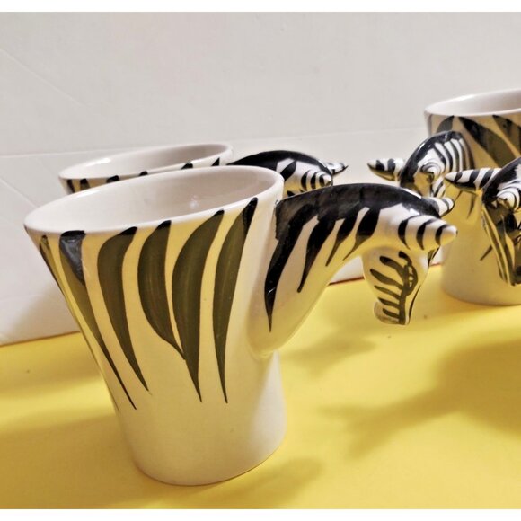 Pier 1 Imports Novelty Coffee Mug set of 4 , Zebra 3D handle - Picture 2 of 11